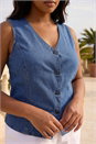 Blue Curve Denim Button Waistcoat, Image 3 of 4