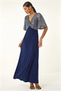 Navy  Sequin Flutter Sleeve Midi Dress, Image 2 of 5