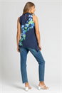 Navy Twist Neck Floral Print Top, Image 2 of 4
