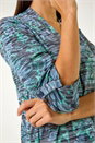 Blue V-Neck Pleat Front Jersey Top, Image 5 of 5