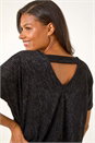 Black Shimmer Velvet V-Neck Banded Hem Top, Image 1 of 5