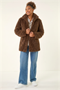 Chocolate Curly Soft Borg Coat, Image 1 of 6