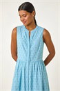 Light Blue  Cotton Broderie V-Neck Midi Dress, Image 4 of 5