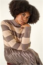 Tan Stripe Knit Pleated Dress, Image 2 of 5