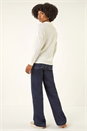 Cream  Ribbed Collared Stretch Top, Image 3 of 5