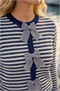 Navy  Stripe Bow Front Knit Jumper, Image 4 of 4