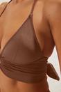 Brown Halterneck Ring Detail Ruched Bikini Set, Image 2 of 4