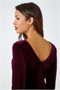 Wine Velvet Side Twist Embellished Shift Dress, Image 4 of 5