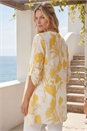 Yellow Palm Print V-Neck Wrap Hem Tunic Top, Image 3 of 4