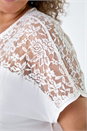 Ivory  Curve Lace Yoke Stretch Bubble Hem Top, Image 5 of 5