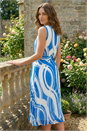Navy  Petite Abstract Tie Waist Pleated Dress, Image 3 of 4