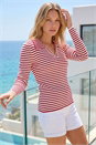 Red Stripe Collar Knit Top, Image 1 of 4