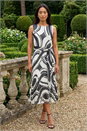 White Petite Print Tie Waist Pleated Dress, Image 2 of 4