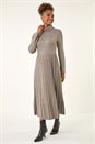 Grey High Neck Pleated Midi Dress, Image 2 of 5