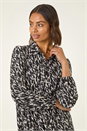 Black Abstract Print Buttoned Stretch Dress, Image 4 of 5