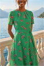 Green Floral Chiffon Pleated Dress, Image 4 of 4