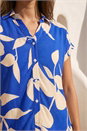 Royal Blue Floral Mono Print V-Neck Shirt, Image 4 of 4