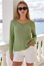 Khaki Scallop V-Neck Knit Jumper, Image 1 of 4
