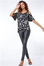 Black Metallic Floral Cold Shoulder Top, Image 4 of 5