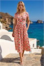 Red Floral Print Tea Midi Dress, Image 1 of 4
