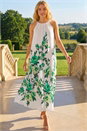 Green Floral Print Halter Neck Midi Dress, Image 2 of 4