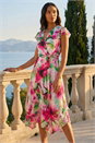 Pink Floral Ruffle Tie Waist Midi Dress, Image 2 of 4