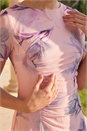 Pink Petite Print Ruched Mesh Midi Dress , Image 4 of 4