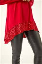 Red Sequin Hem Tunic Stretch Top, Image 5 of 5