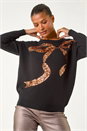 Black Bow Sequin Detail Knit Jumper, Image 4 of 5
