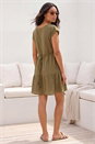 Khaki Cotton Trim Detail Mini Dress, Image 3 of 4