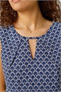 Blue Geometric Print Blouson Stretch Top, Image 5 of 5