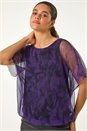 Indigo Floral Plisse Bubble Hem Top, Image 4 of 5