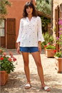 Ivory  Floral Embroidered Buttoned Top, Image 2 of 4