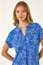 Royal Blue Abstract Print V-Neck Stretch Top, Image 1 of 5