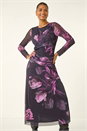 Purple Floral Mesh Stretch Maxi Dress, Image 4 of 5