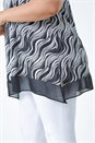 Black Curve Wave Print Chiffon Hem Tunic Top, Image 5 of 5