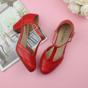 Red Mid Heel Comfort T-Bar Brogue Heels, Image 4 of 6