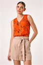 Dark Orange Leaf Print Button Detail Vest Top, Image 1 of 6