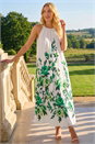 Green Floral Print Halter Neck Midi Dress, Image 1 of 4