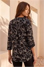 Beige Textured Abstract Print V-Neck Stretch Shirt, Image 4 of 4