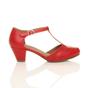 Red Mid Heel Comfort T-Bar Brogue Heels, Image 2 of 6