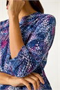 PINK Textured Abstract Print V-Neck Stretch Top, Image 5 of 5