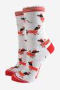 Grey Sausage Dog Christmas Robins Bamboo Socks, Image 1 of 5