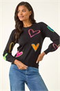 Black Heart Print Knitted Jumper , Image 4 of 5