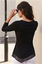 Black Button Detail Chiffon Hem Top, Image 3 of 4