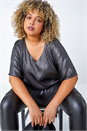 Silver Curve Shimmer V-Neck Overlay Top, Image 1 of 5