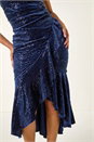Navy  Sequin Velvet Bardot Stretch Midi Dress, Image 6 of 7