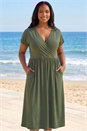 Khaki Curve Wrap Front Stretch Dress, Image 1 of 4