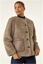 Beige Faux Fur Borg Front Pocket Jacket, Image 5 of 7
