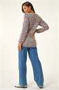 Blue Fluffy Striped Curve Hem Jumper, Image 3 of 5